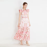 High Quality Sleeveless Ruffle Belted Flower Maxi Dress