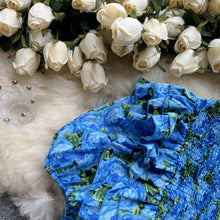 ruffle blouse  Floral Print Round Neck Elegant High Quality Elastic Waist