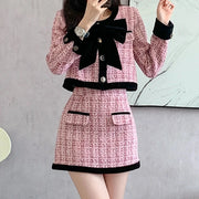 High Quality Tweed Short Jacket+Mini Skirt Two Piece Set