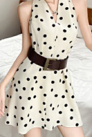 Fashion Sexy Halter Dress Women Summer Belt Waist Slim Fit Polka Dot A Line Party Daily Office Street Wear Chic Woman Dress