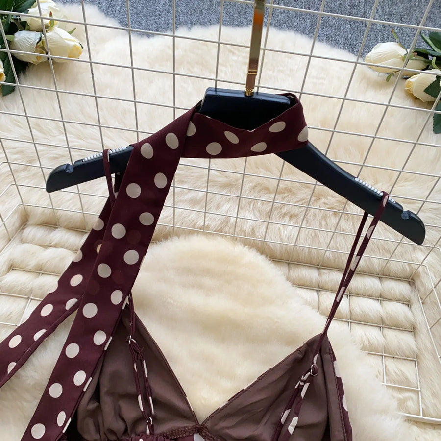 Retro Polka Dot Skirt Set Women Summer Sweet Style Fashion Temperament Camisole Top and Fashion Bodycon Skirt Women Skirt Set
