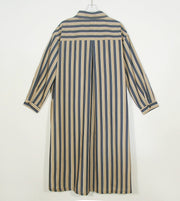 High Quality Long Sleeve Loose Khaki Striped Big Pocket Dress