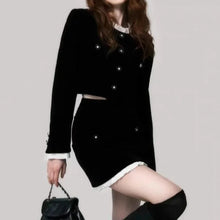 Two Piece Velvet Skirt Set Single-breasted Long Sleeve Short Coat + A-line Mini Skirt High Quality