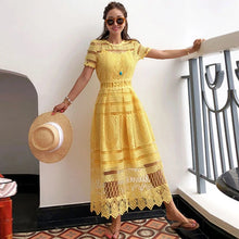 High Quality Short Sleeve Yellow Elegant Lace Dress