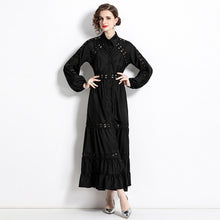 High Quality Elegant Long Sleeve Black Lace Maxi Dress