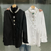 High Quality Long Sleeve Ruffle Collar Diamond Button Shirts