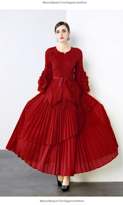 Miyake Spring Women's Clothing French Light Luxury Temperament Elegant Pleated Clothes Two-piece Set  Irregular Skirt 2025
