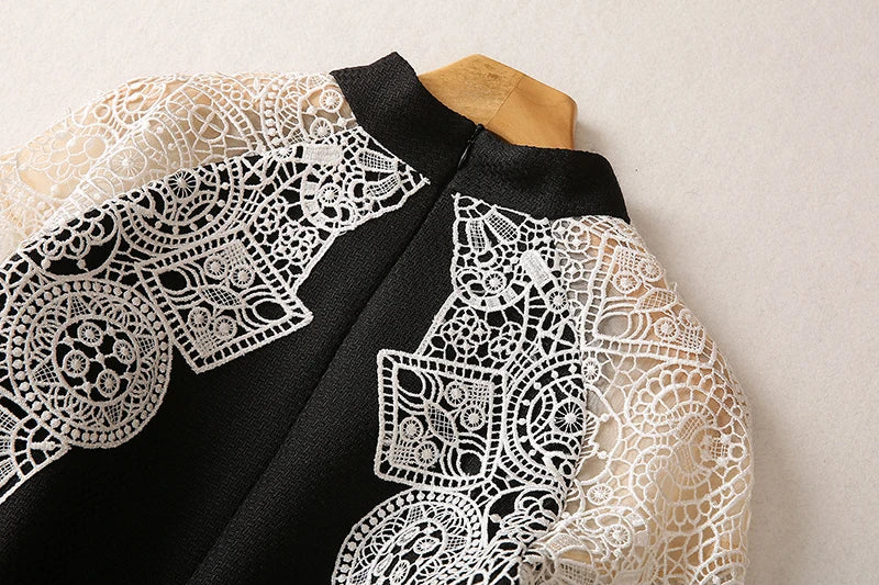 High Quality Lace V Neck Long Sleeve Elegant Dress