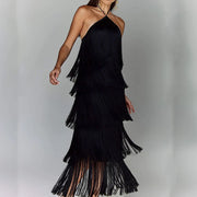 High Quality Fringe Sleeve Off Shoulder High Waist Bodycon Sexy Dress