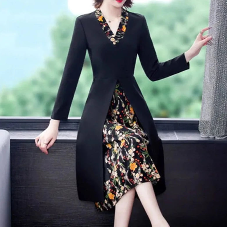 Dress patch work neck hot sale