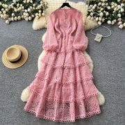 Cake Dress Women Long Dresses High Waist Vestidos Full Sleeve Elegant Splice Y2k Streetwear Work Party Night Ruffles High Waist