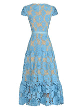 High quality short sleeve midi elegant embroidery lace dress