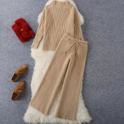 2 Piece Sets Knitted Tops Knitted Suit Wide Leg Pants High Quality