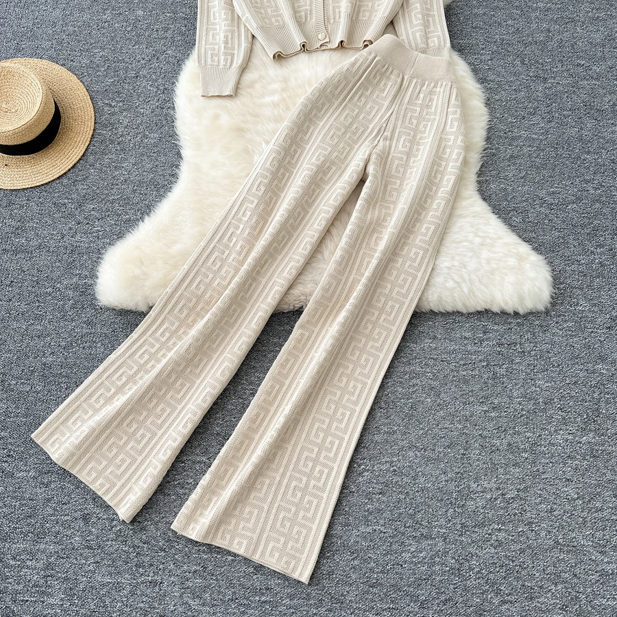 High quality long sleeve cardigan + long elastic pants knitted sets