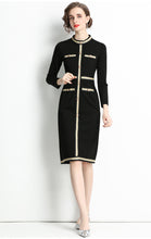 High Quality Knee Length Long Sleeve Black Vintage Elegant Dress