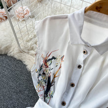 High Quality Bow Flower Print Sleeveless White Shirt Dress