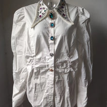 High Quality Sharp Point Collar Bubble Diamond Long Sleeve Pleated Shirt