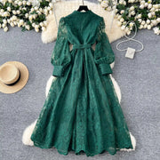 Luxury Embroidery Formal Dresses Women Summer Autumn Lantern Long Sleeve Lace Vestidos Pearl Prom Evening Birthday Dress Party