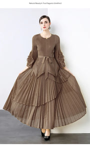 Miyake Spring Women's Clothing French Light Luxury Temperament Elegant Pleated Clothes Two-piece Set  Irregular Skirt 2025