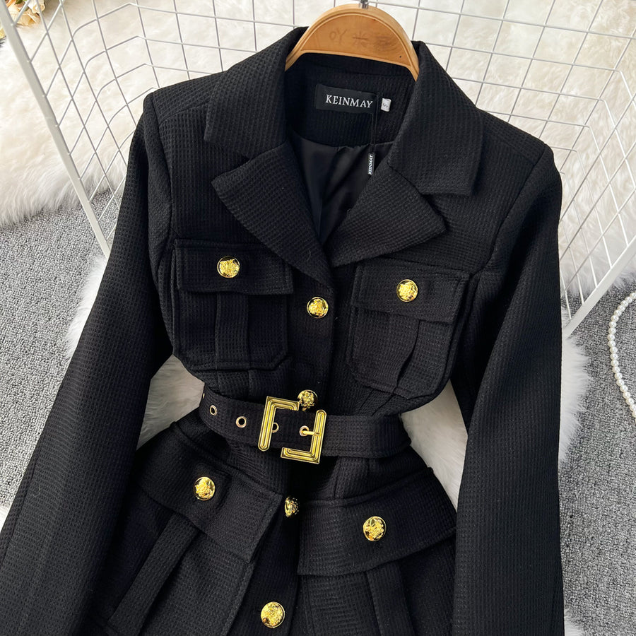 High quality double-breasted long-sleeved jacket with belt