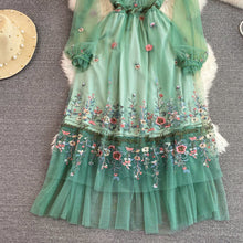 Temperament Flower Letter Embroidery Dress Long Sleeve Mesh Lace Ruffles High Quality