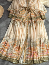 Vintage Elegant Party Floral Long Dress Flare Sleeves Stand Collar High Waist High Quality