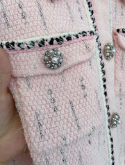 Slim Fit Spring Autumn Office Ladies Pink Tweed Short Jacket High Waist A-Line Skirt Two Piece Set Elegant Women Fashion Sets