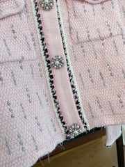 Slim Fit Spring Autumn Office Ladies Pink Tweed Short Jacket High Waist A-Line Skirt Two Piece Set Elegant Women Fashion Sets
