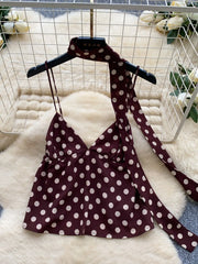Retro Polka Dot Skirt Set Women Summer Sweet Style Fashion Temperament Camisole Top and Fashion Bodycon Skirt Women Skirt Set