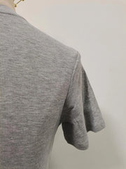 Casual plain pleated patchwork round neck short sleeve t-shirts with spliced metal buckle