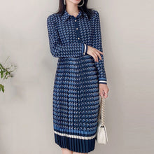 Blue Plaid Turndown Collar Long Sleeve Pleated High Waist Elegant High Quality Dresses