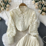 Skirt Sets Women Clothing Temperament Two Piece Set Patchwork Lace Blouses High Waist Hollow Out Long Skirts Suit Summer Outfits