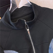2024 Summer New Stitched Zipper T-shirt top Female Set Elegant Women's Jeans Casual Blouse Two Piece Set Ladies Tracksuits big