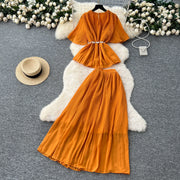 Chic Elegant Three-dimensional Ruched slim chain casual Sexy Evening Fashion fairycore women clothing Two Piece Set