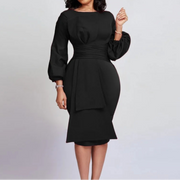 Elegant Office Dresses Round Neck Full Sleeve High Waist