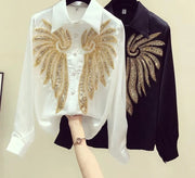 High-end embroidered sequin long-sleeved shirt