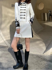 British Style Office Ladies White Suit Jacket Skirt Two Piece Set Slim Fit New Designer Jacket A-Line Skirt Women Matching Set