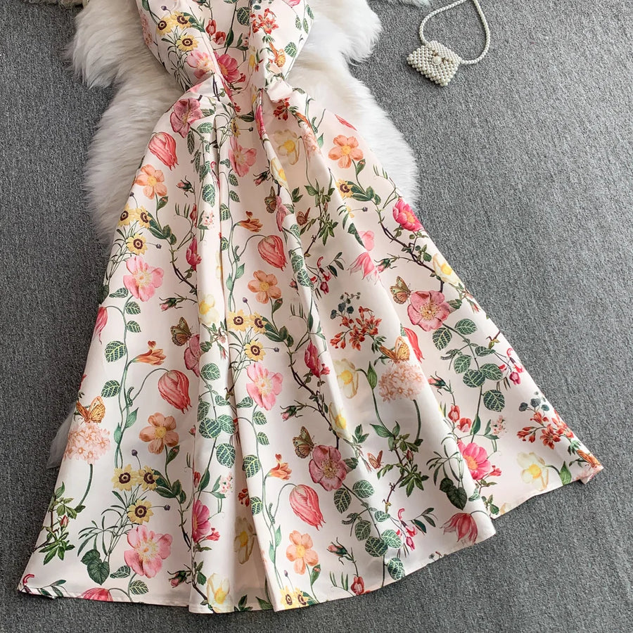 Fashion Elegant Print Sleeveless Dress Women 2026 Summer New Slim Waist Gown Ball Big Swing Robe Fresh Temperament Vestidos