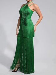 High quality green maxi sleeveless sexy elegant knitted bandage long dress