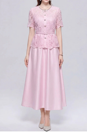 Elegant Beading Diamond Luxury Embroidery Prom Evening Dress Women Summer Short Sleeve Hollow Out Lace Patchwork Belt Long Dress