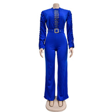 Elegant Hollow Out Turtleneck Long Sleeve Slim Fit Jumpsuit with Belt High Quality