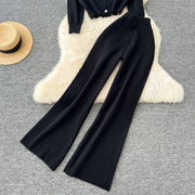 High quality long sleeve cardigan + long elastic pants knitted sets