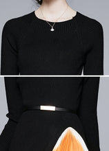 Elegant Black Long Sleeve Pleated Belted Midi Dress High Quality
