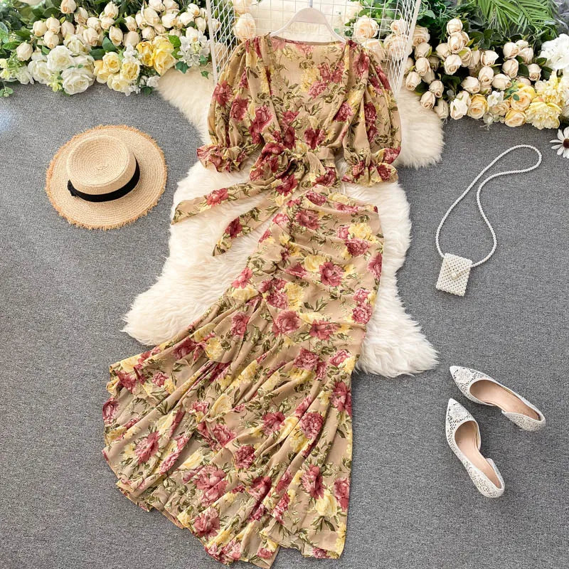 Sexy Two Pieces Sets Chic Bandage chiffon Shirt Top with sweet High Waist mermaid Skirt Beach Vacation Sets
