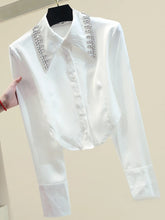 High Quality Long Sleeve Diamond Lapel Chiffon Shirt