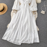 High Quality Various Colors Lantern Sleeve O Neck Maxi Embroidered Dress