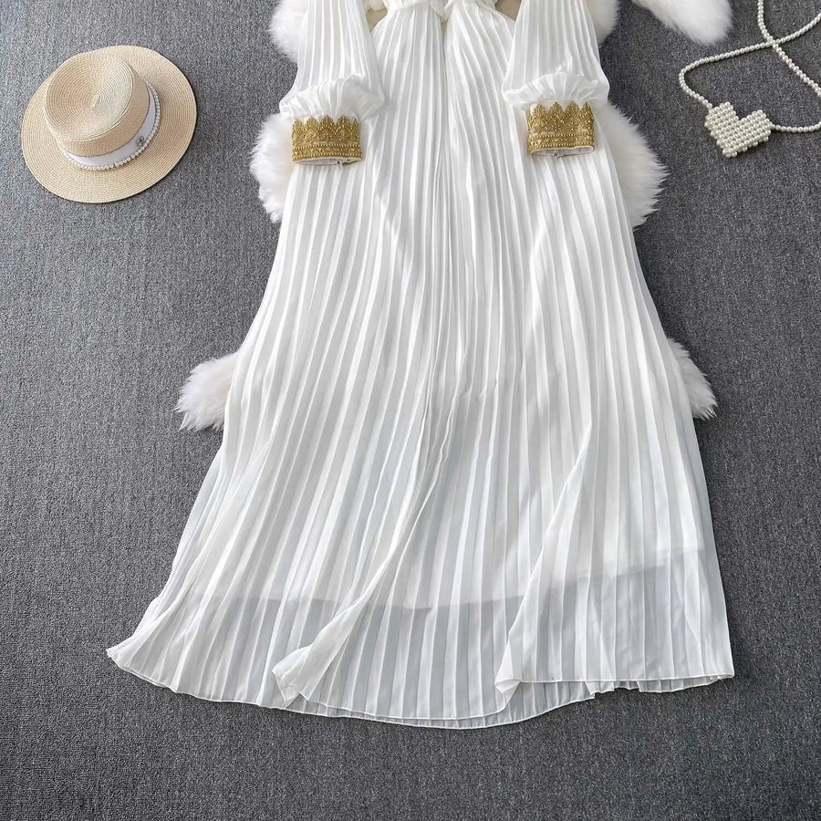 Floor Length Formal Evening Luxury Dress Women Summer Autumn See Through Crochet Crystal Beaded Long Sleeve Maxi Chiffon Dresses