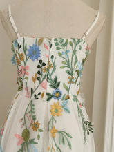 Spaghetti strap dress, colorful flower embroidery, slim mesh, high quality elegant