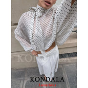 KONDALA Vintage Polka Dot Women Sets Chiffon Bow Tie Loose Blouses Loose Long Skirts Fashion 2026 Spring Summer Holiday Suits