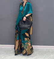 High Quality Print Long Blouse + Straight Pants Long Two Piece Sets